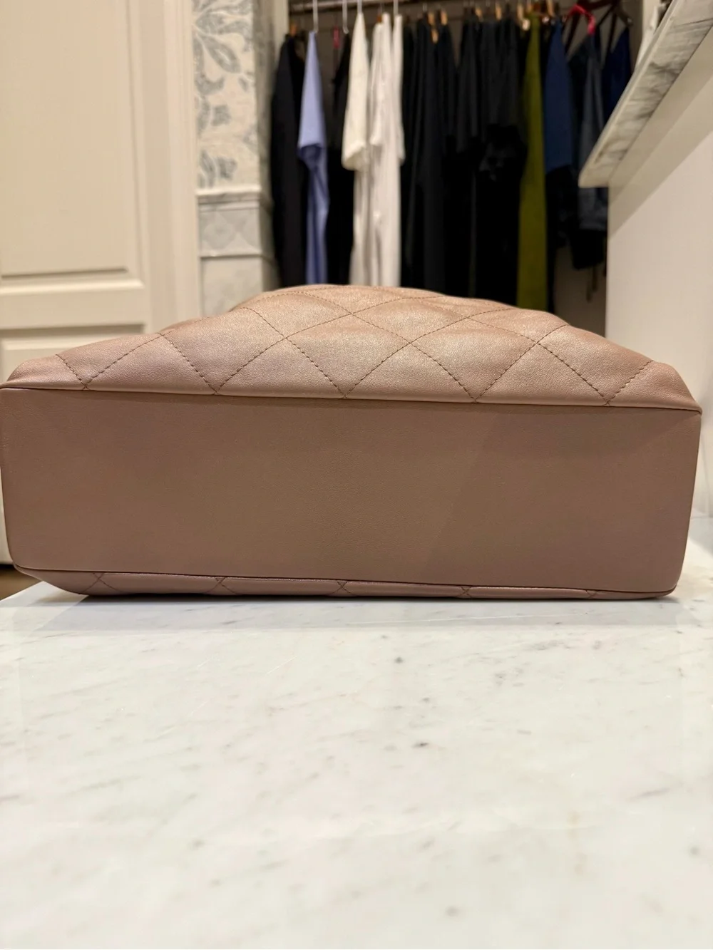 CHANEL Quilted Lambskin Shoulder Bag in Taupe